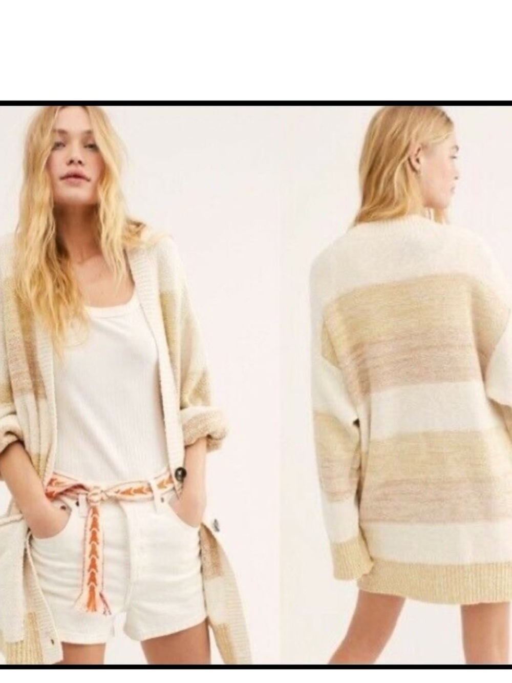 Free People Southport Beach Cardigan Chunky Knit Button Front Grains Combo Small